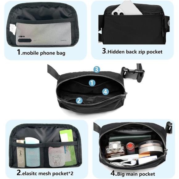 Fanny Belt Bag Waist Pack Crossbody Bags Bum Bag for Running Hiking -black - Picture 2 of 6